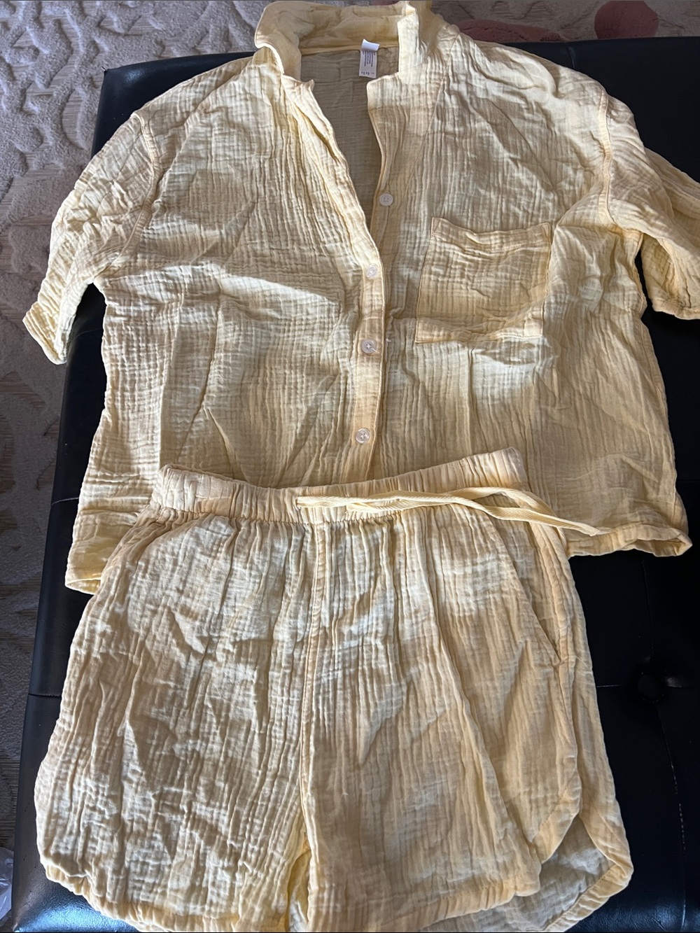 stars above Light Yellow Cotton Gauze Button-Down Shirt & Shorts Set